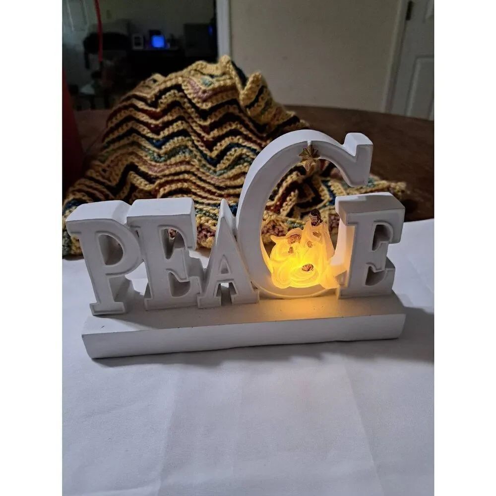 Peace Nativity Christmas Holiday Light Table Seasonal Decor Baby Jesus Off White